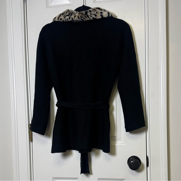 Cache Silk Blend Cardigan w/ Detachable Leopard Faux Fur Collar NWT Medium Y2K - Picture 6 of 9